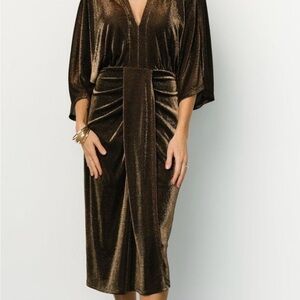 Baltic Born Klep Runched Metallic Bronze Shimmer Dress M
